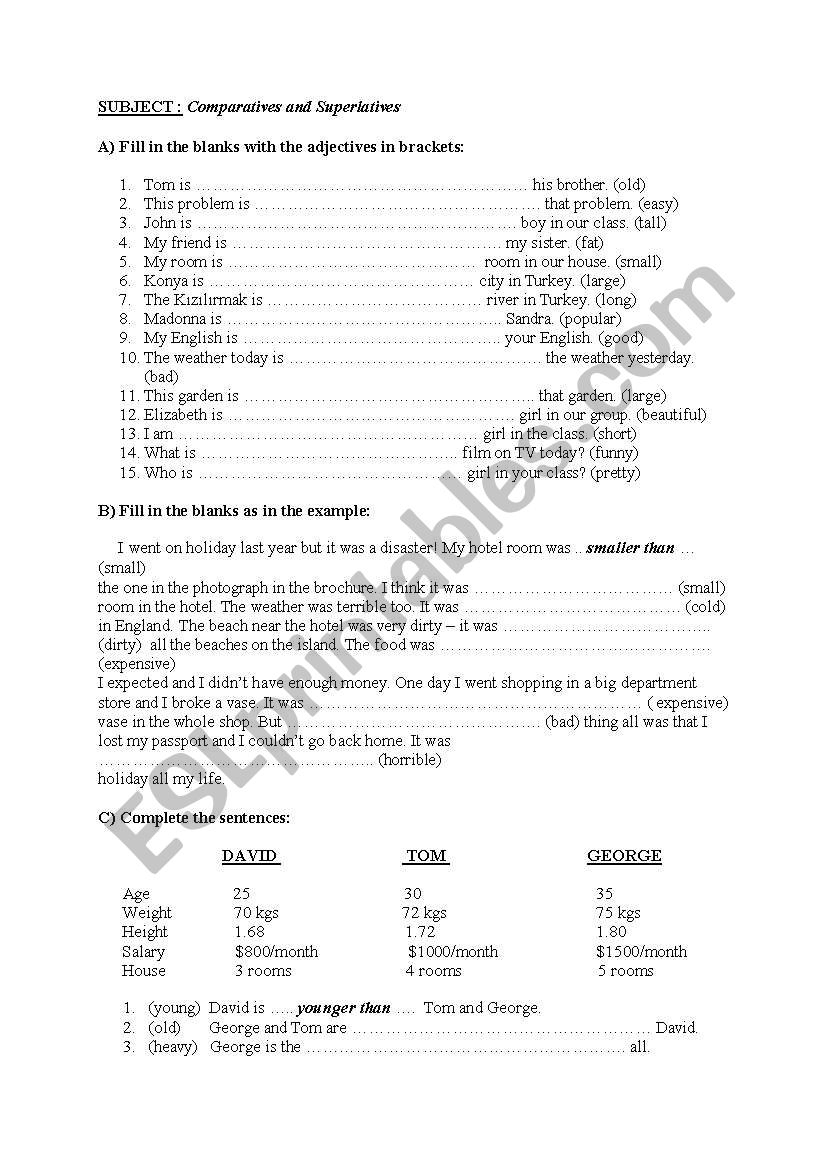 comparatives worksheet