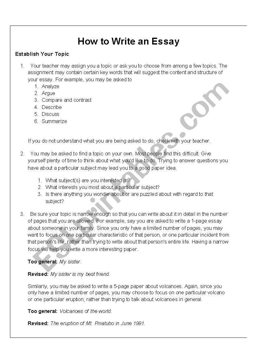 how to write a good personal essay worksheets