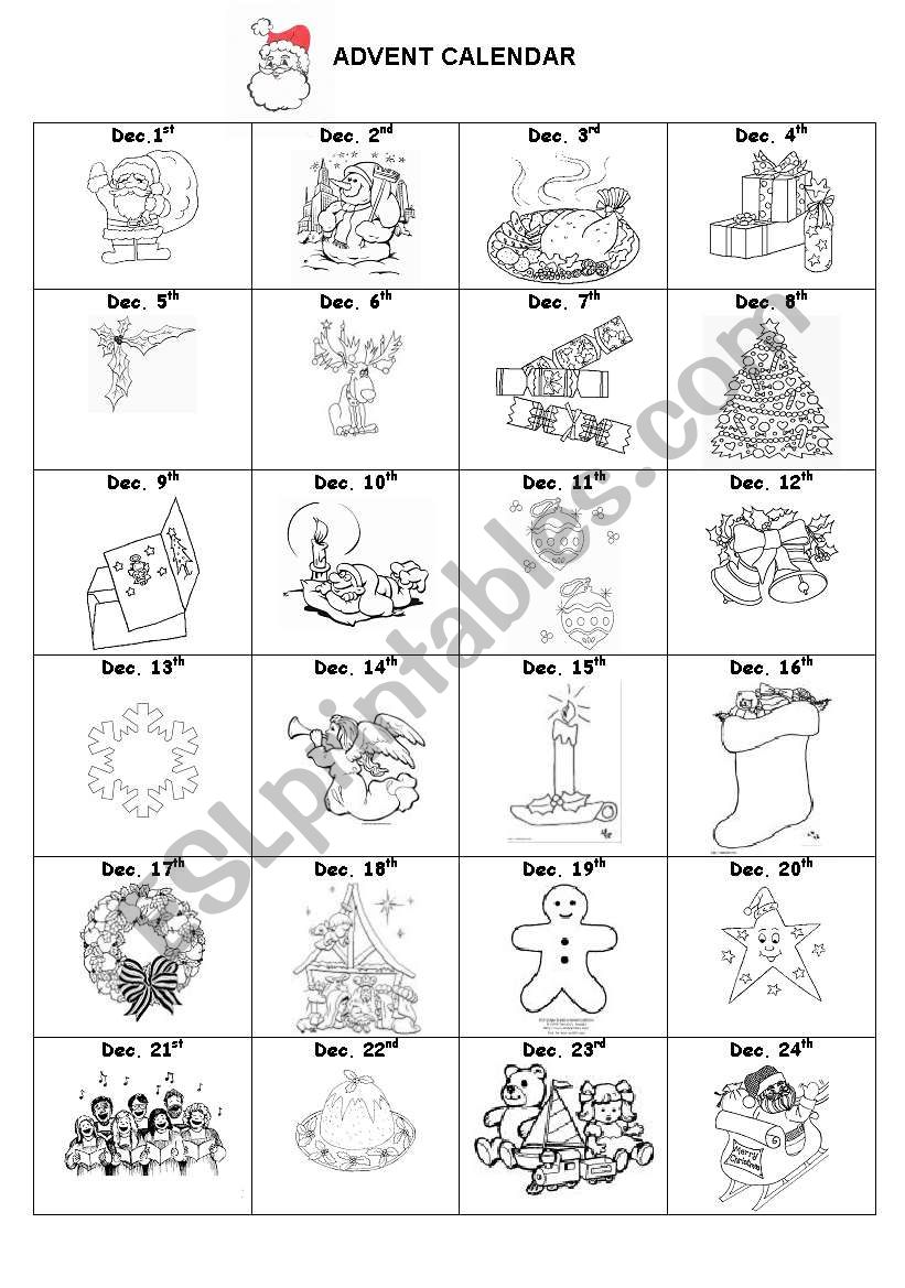advent calendar worksheet