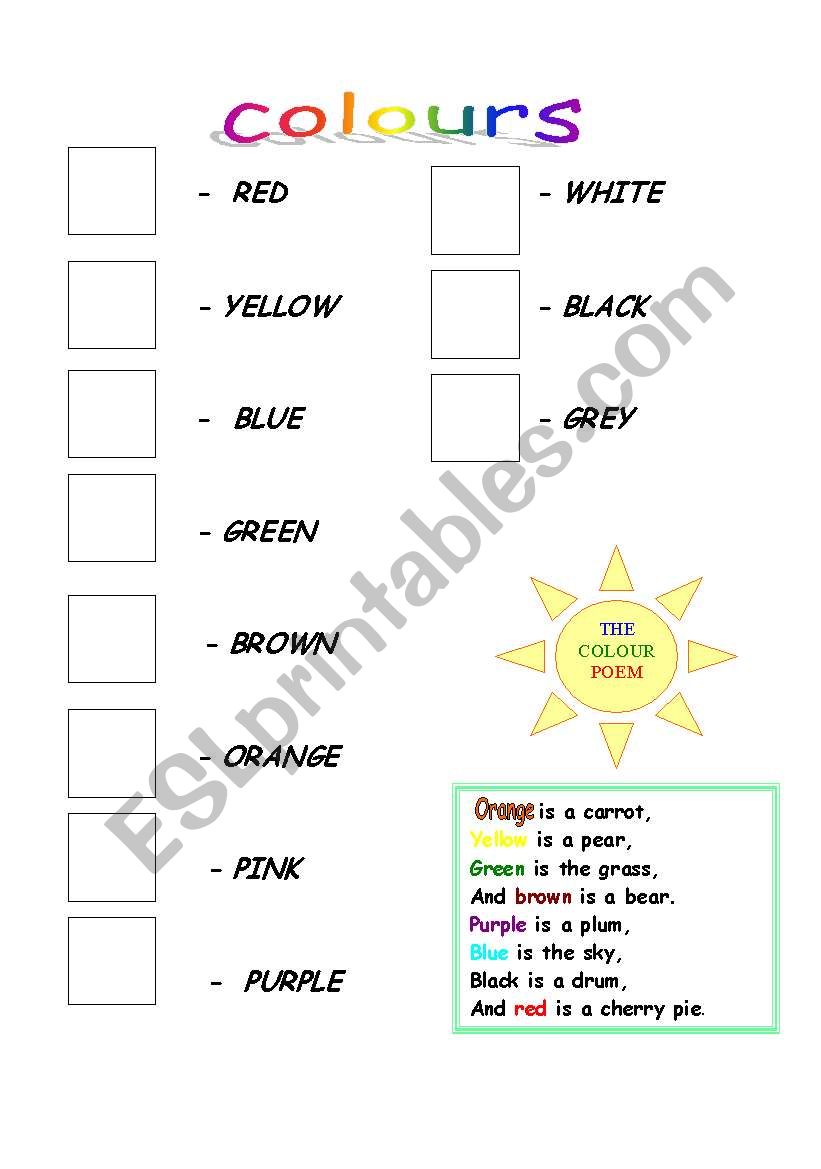 colours worksheet