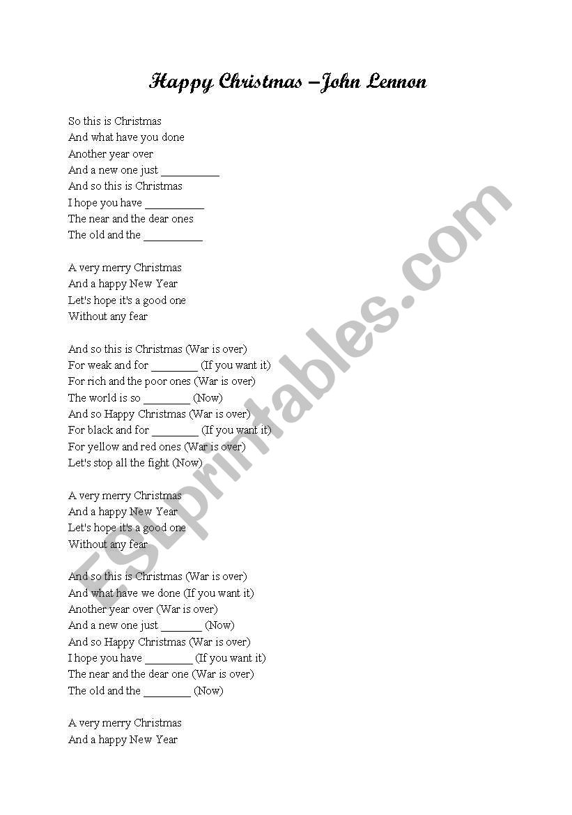 Happy Christmas - song worksheet