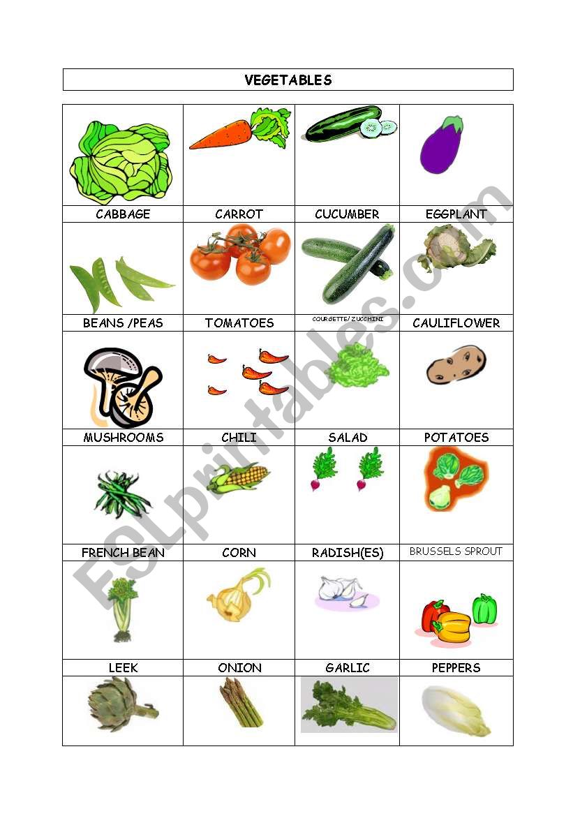 vegetables part 1 worksheet