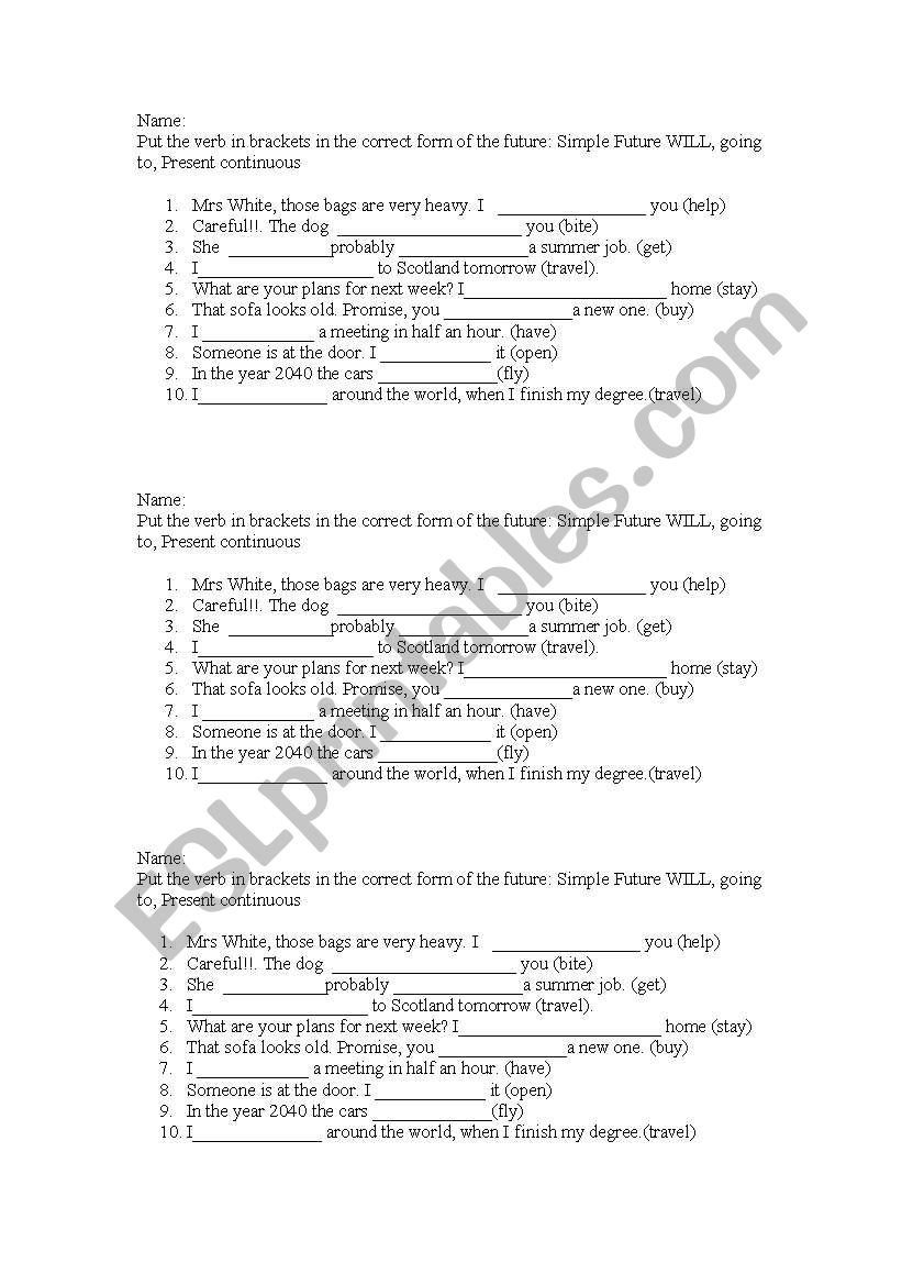 control future worksheet