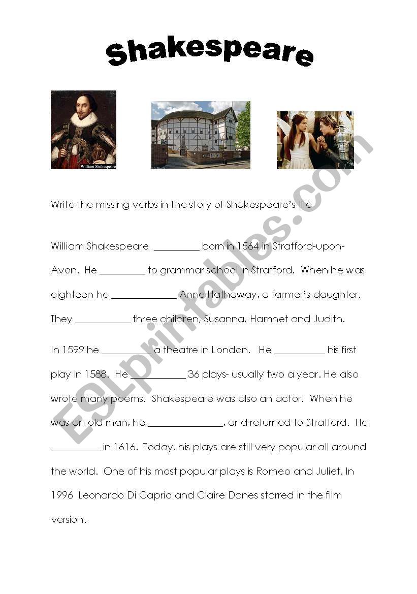 William shakespeare worksheet