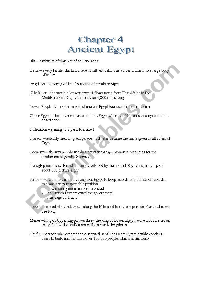 Egypt Notes worksheet
