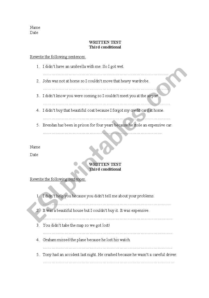 third conditional worksheet