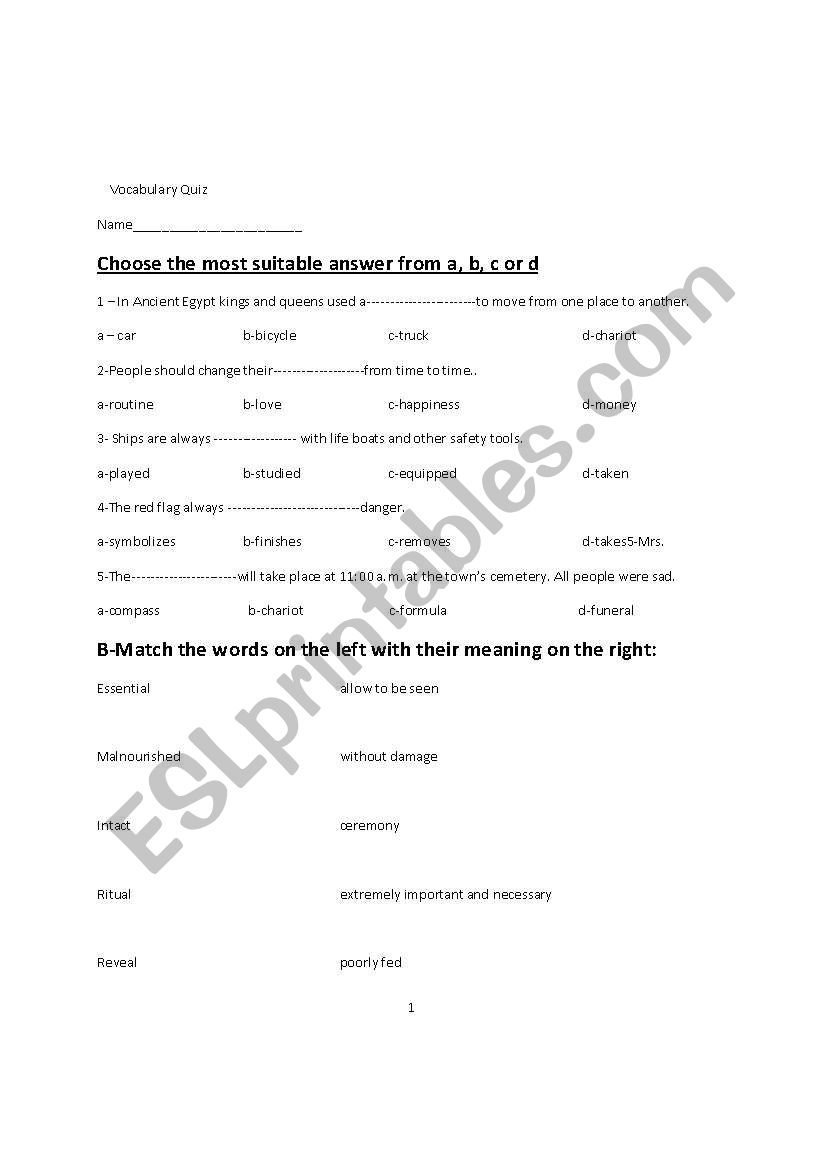 vocabulary worksheet