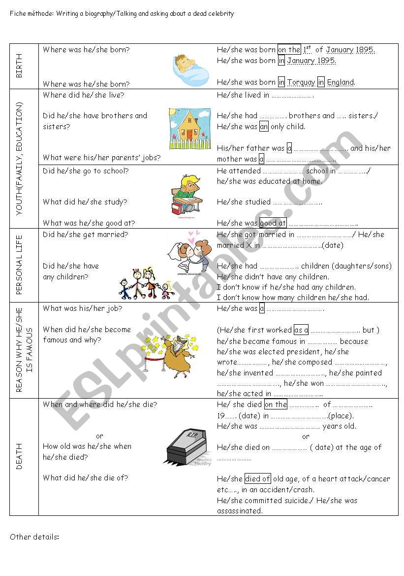 Writing a biography worksheet