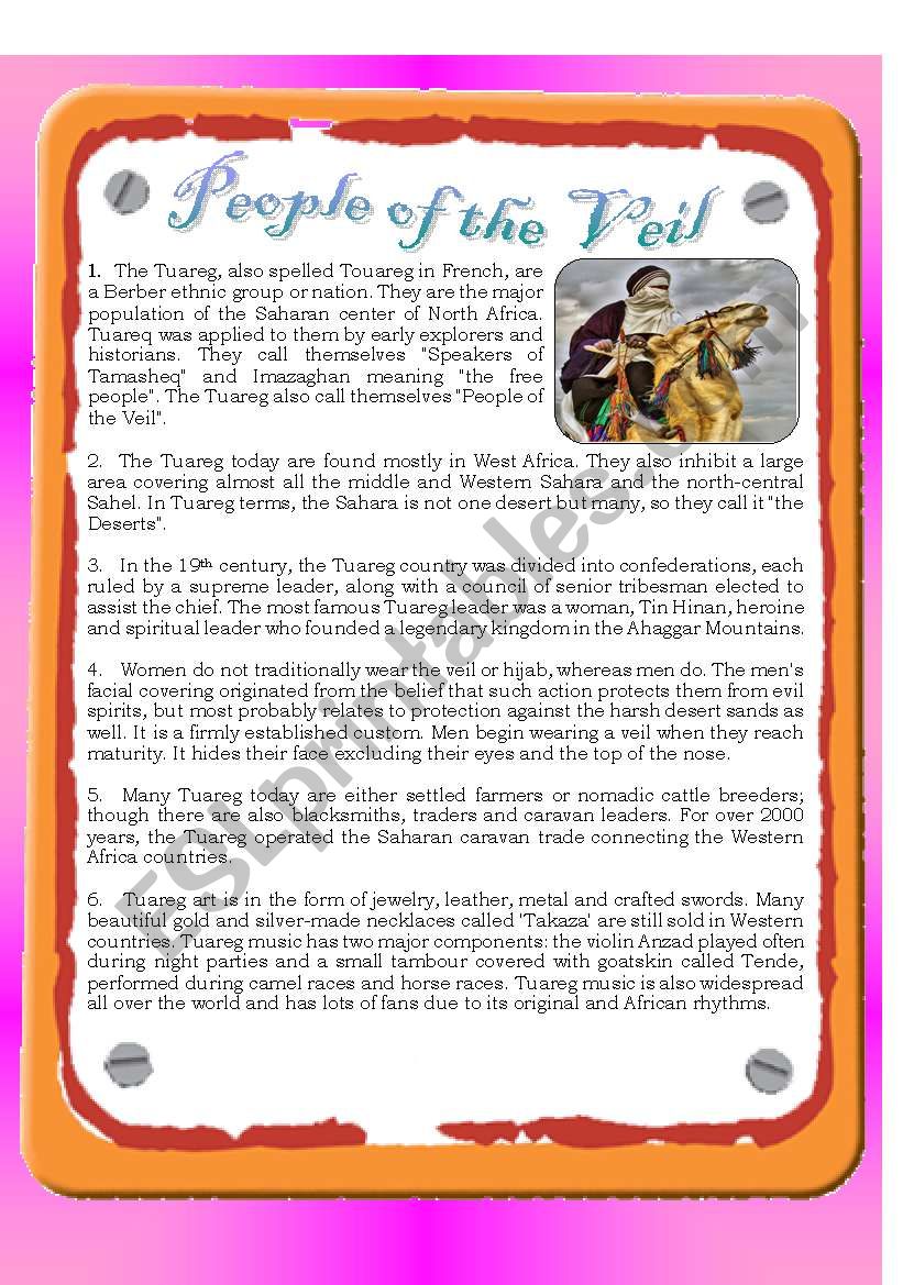 Reading - People of the Veil worksheet