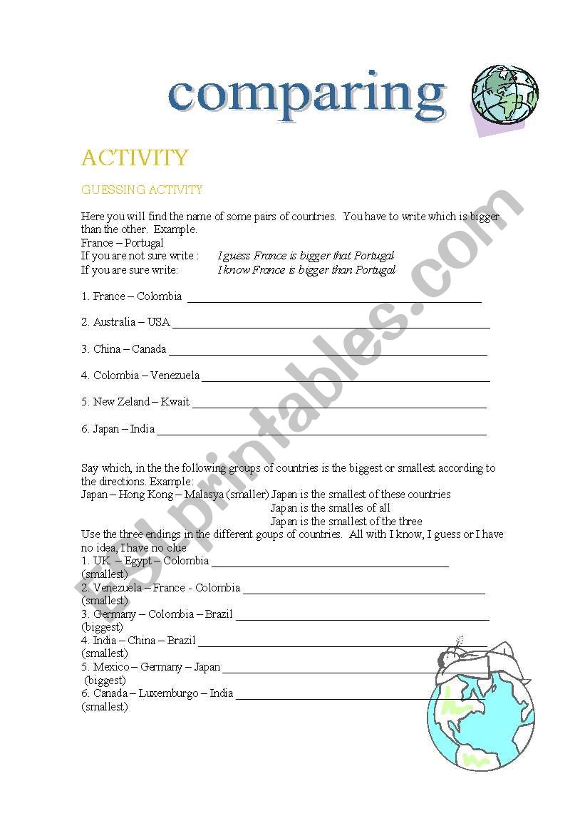 Camparing Cities ER  EST worksheet
