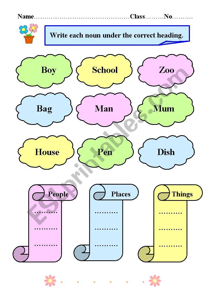 Common noun vocabulary worksheet