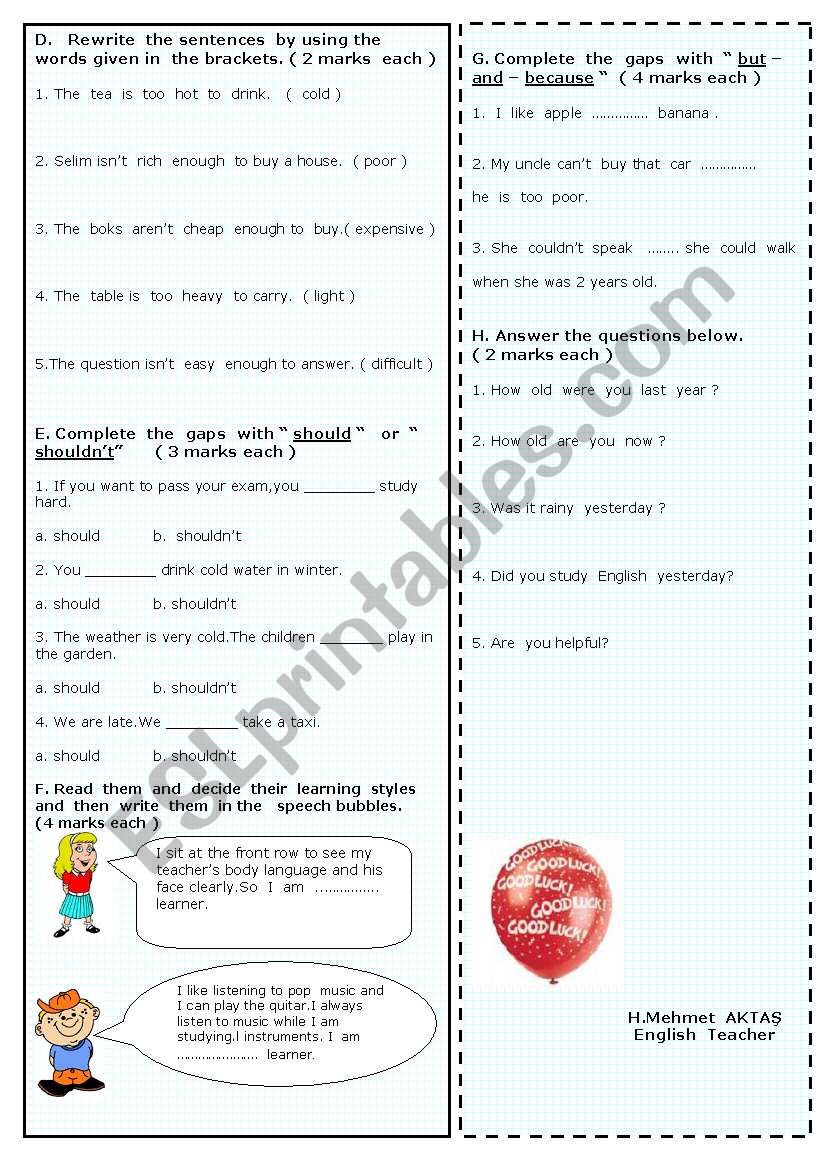 Exam for  8th grade  students ( Page 2)