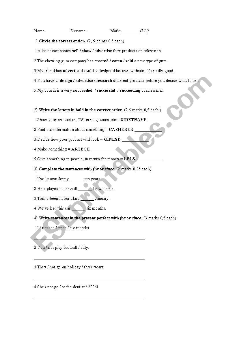 a test or revision worksheet worksheet