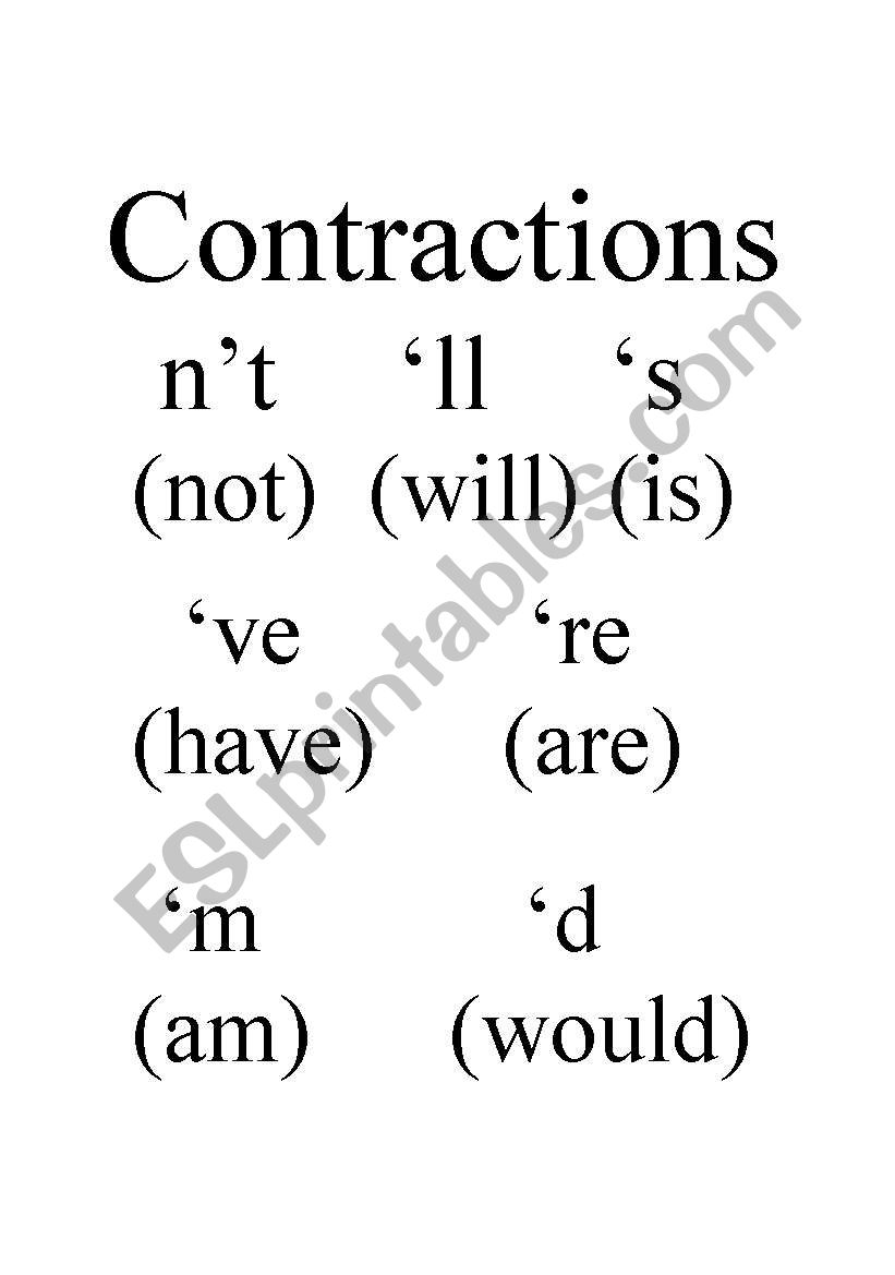 contractions worksheet