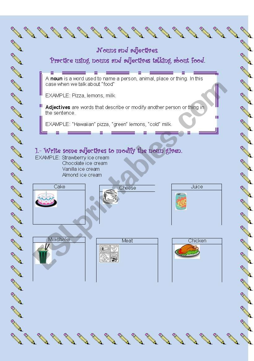 FOOD (NOUNS AND ADJECTIVES) worksheet