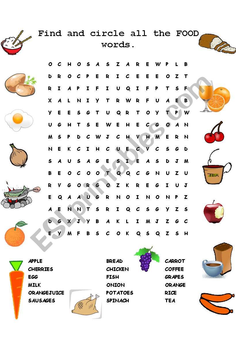 FOOD WORD SEARCH PUZZLE worksheet