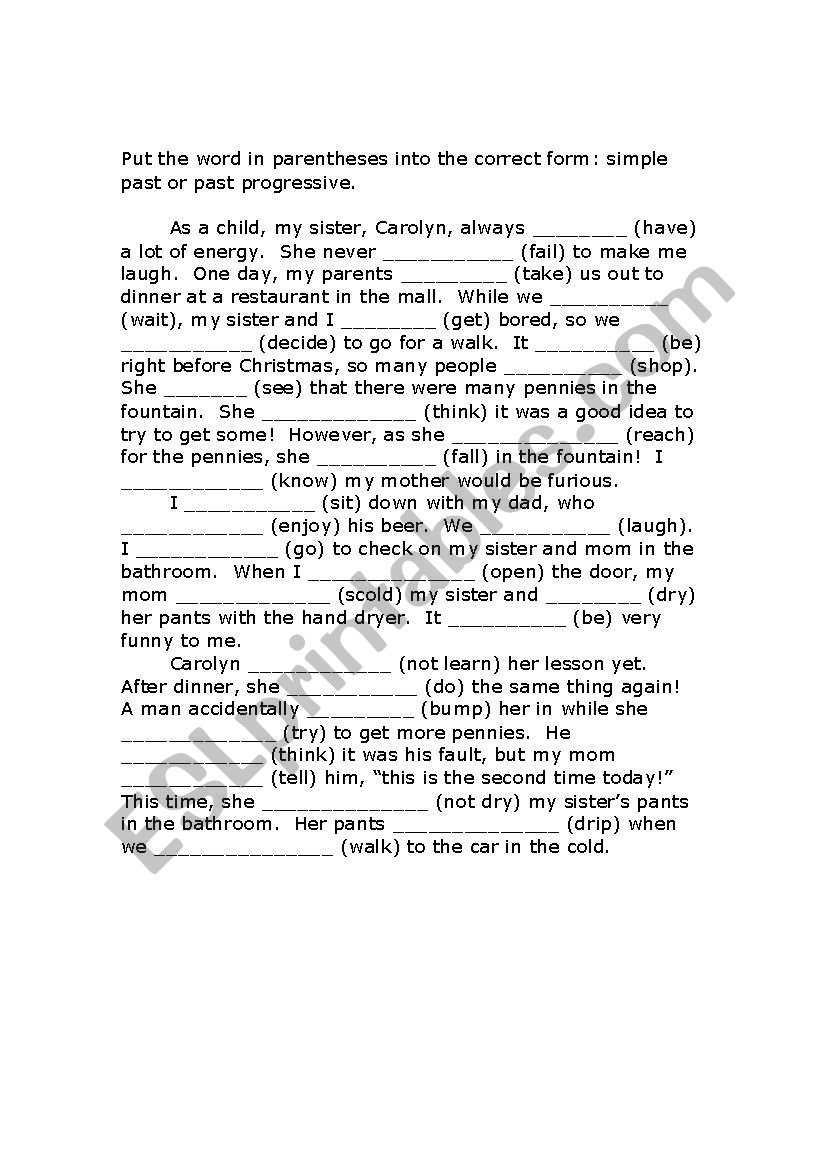 Simple Past or Past Continuous Cloze