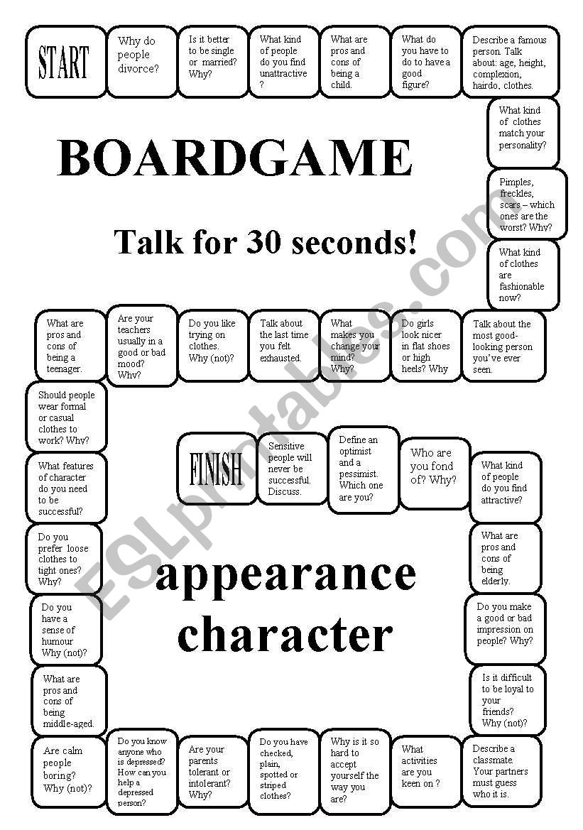 Boardgame - appearanace, character (35 questions, editable)