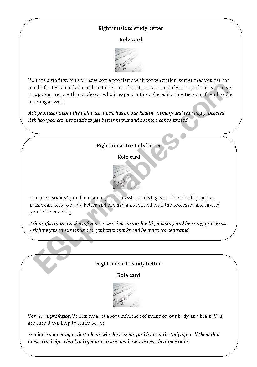 Music to study bettere worksheet