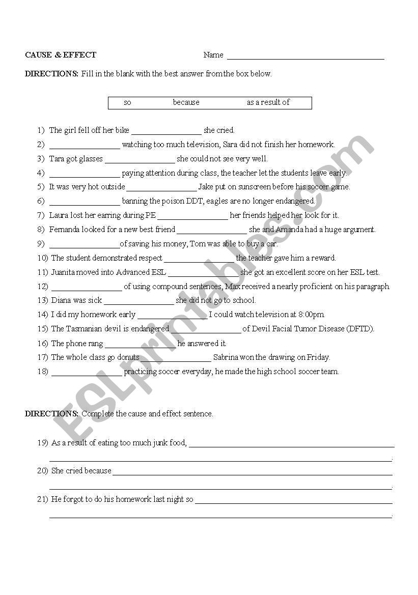 Cause & Effect Practice: Conjunctions