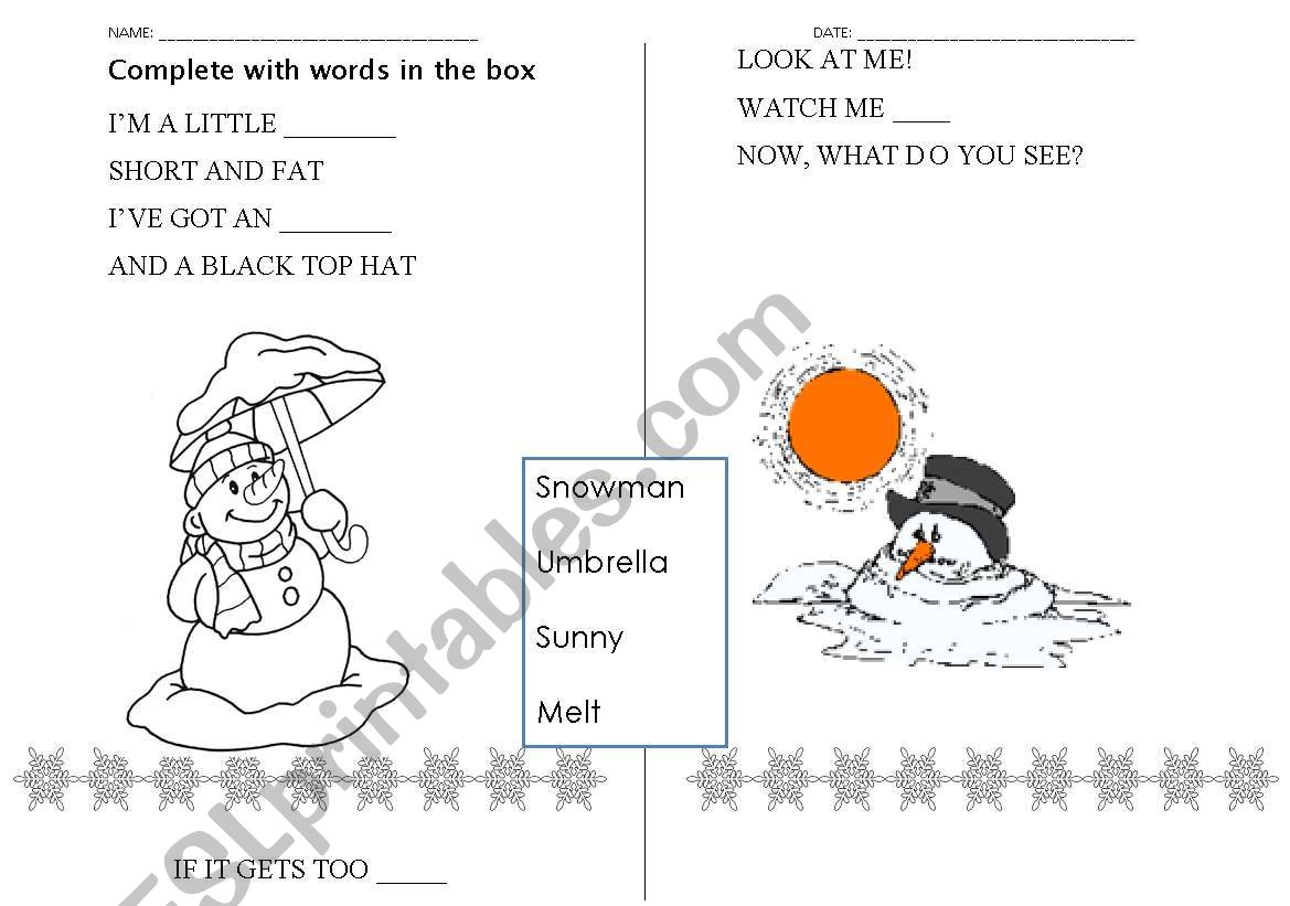 melting snowman worksheet