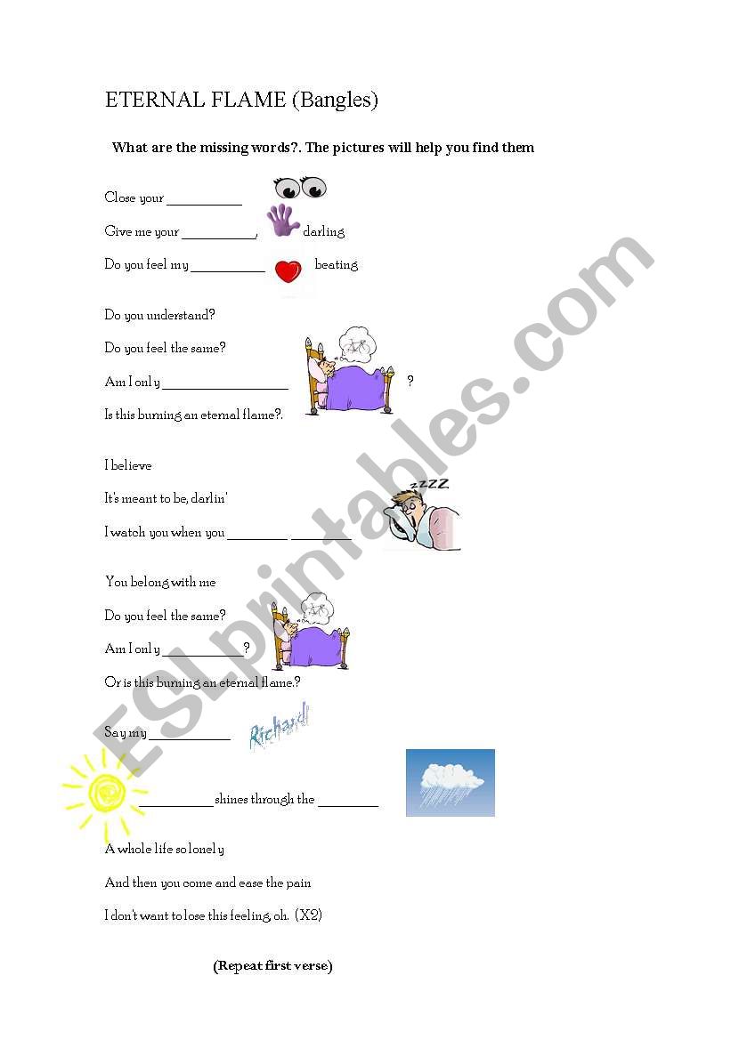 Eternal flame (Bangles) worksheet