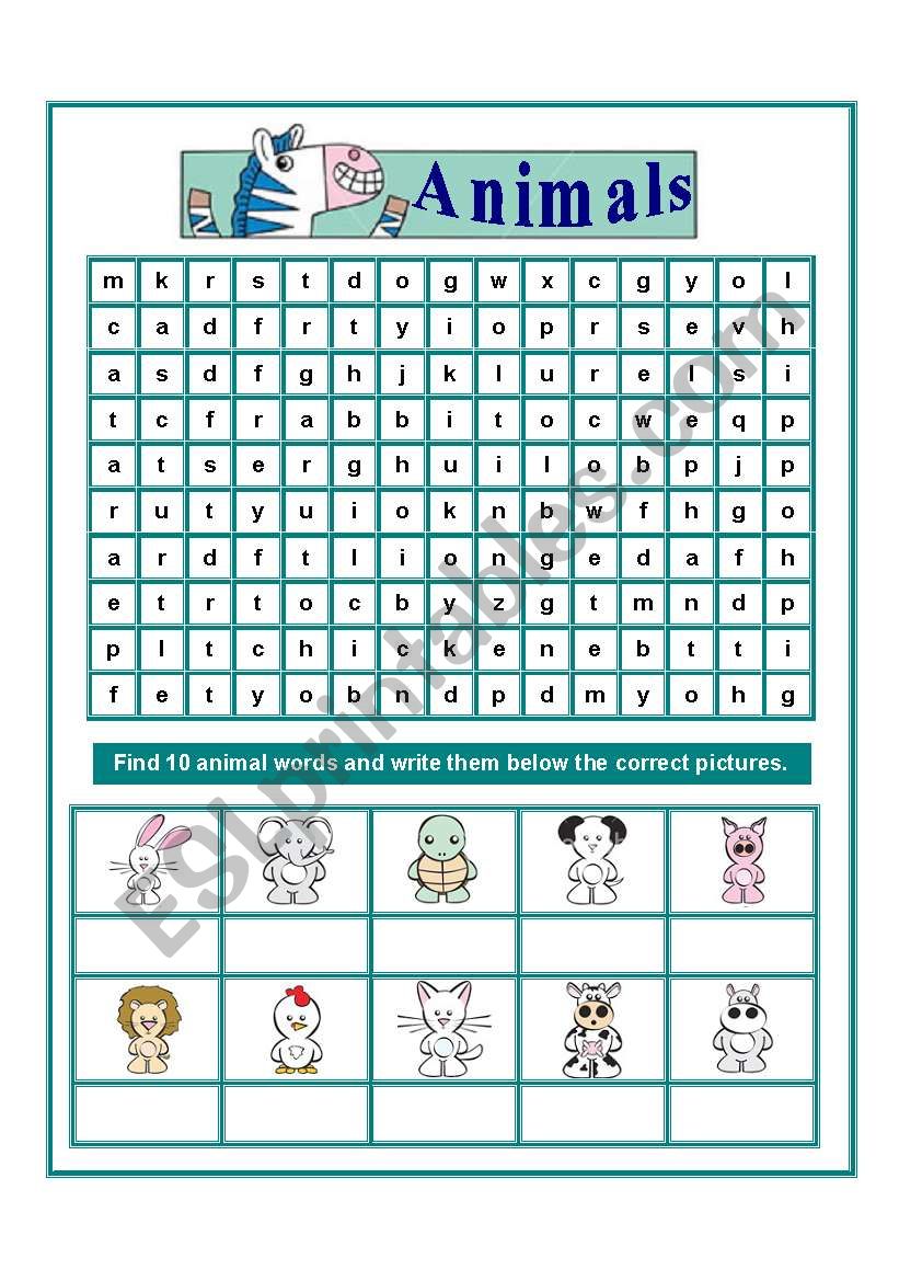 ANIMALS WORDSEARCH worksheet