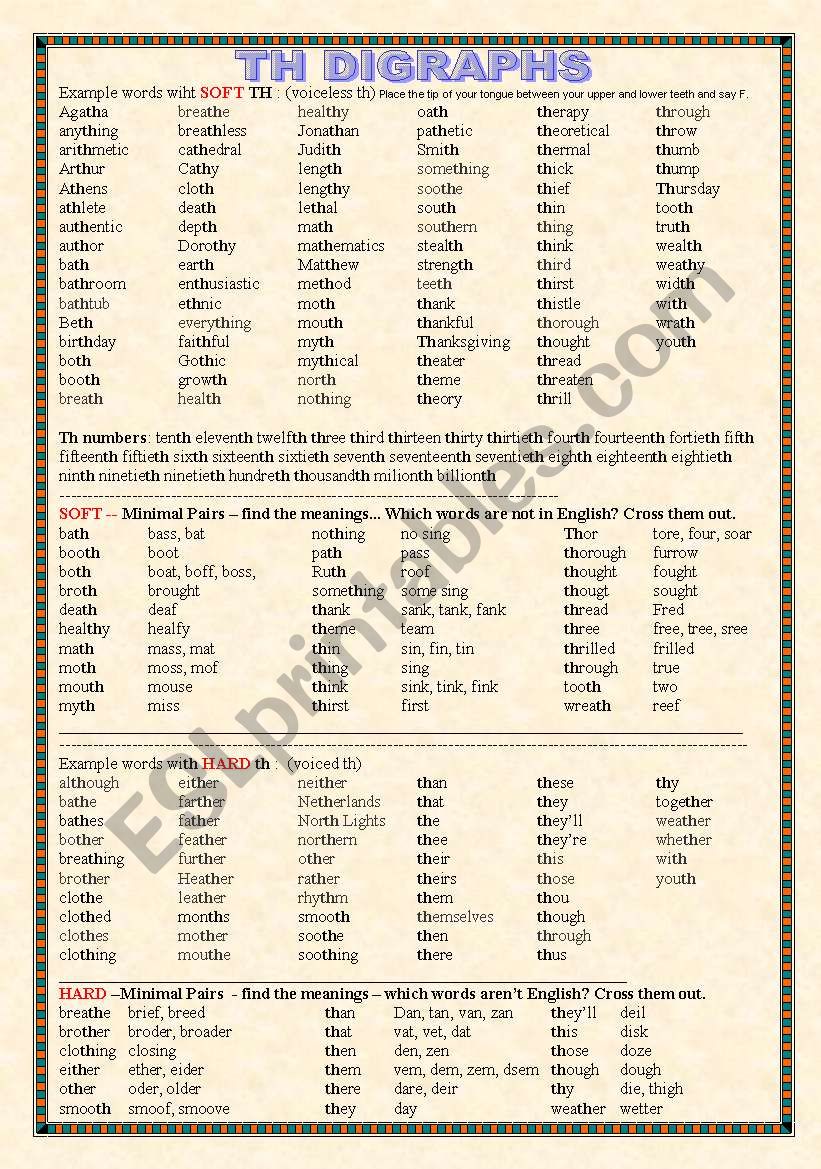 Th Sound Project Lists Poster Boardgames Pair Games Stories Tongue Twisters 15 Teacher S Tips 16 Pages Esl Worksheet By Moravc