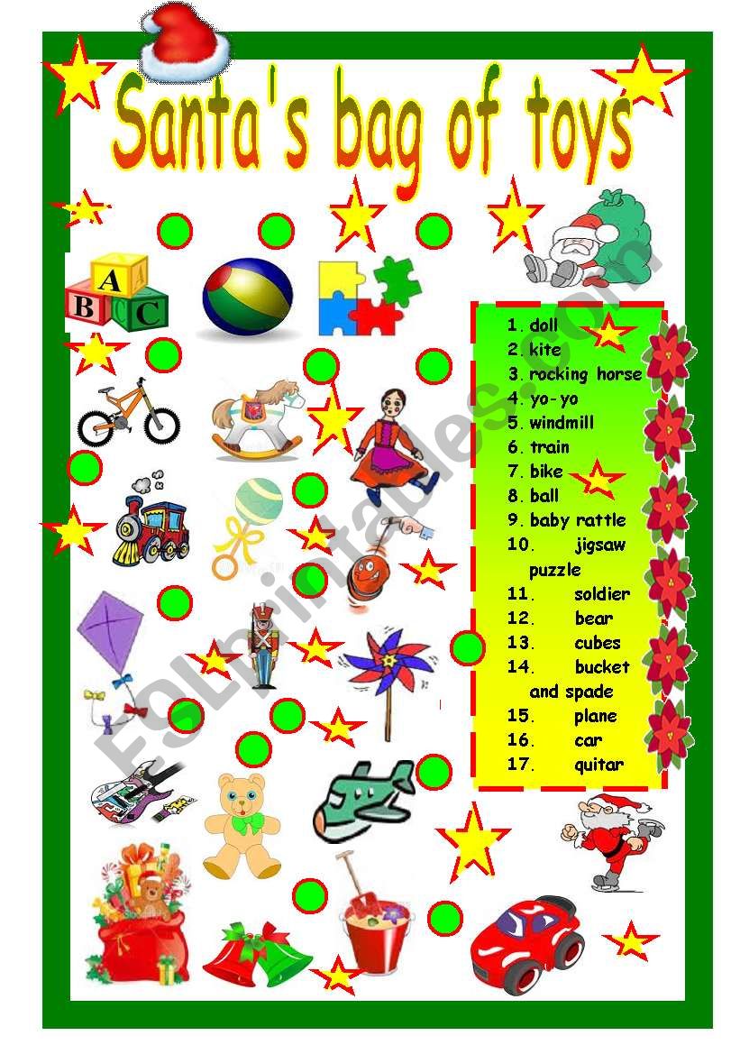 Santas bag of toys worksheet