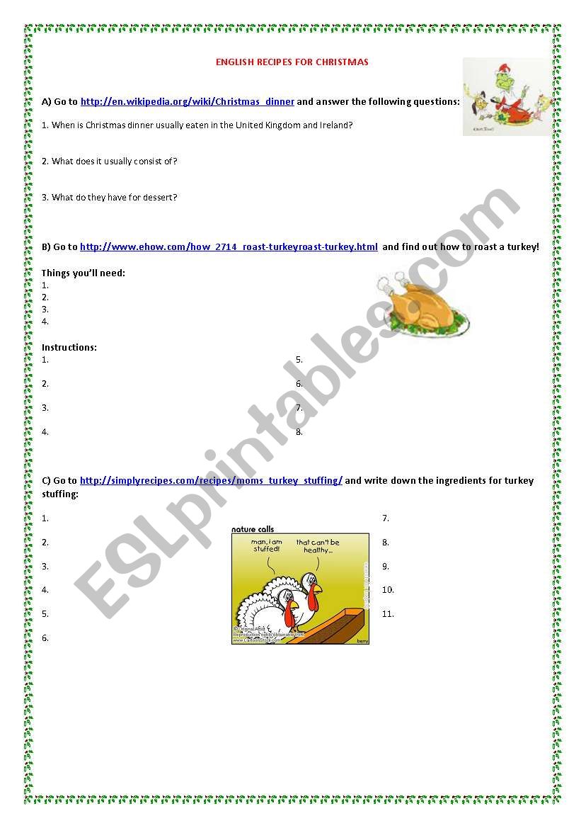 English recipes for Christmas worksheet
