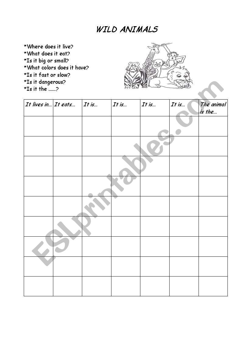 Animals (game) worksheet