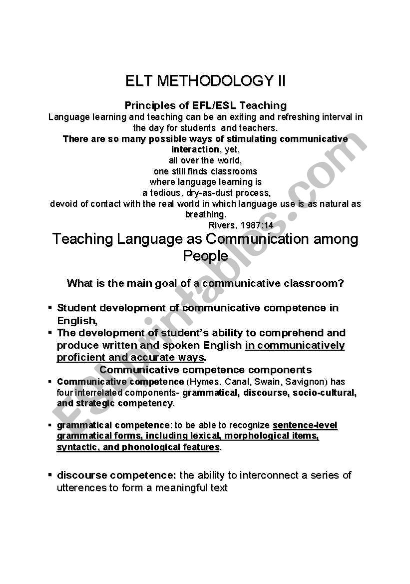 elt methodology worksheet