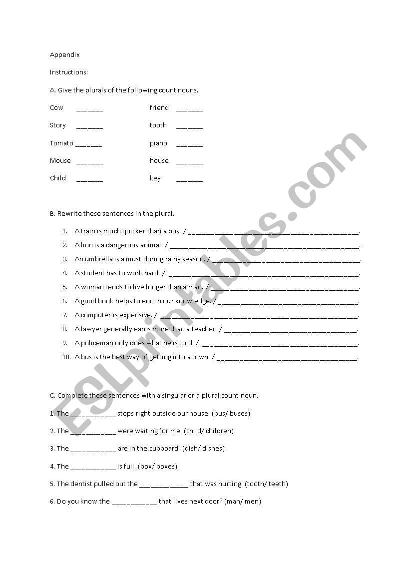 Plural nouns worksheet