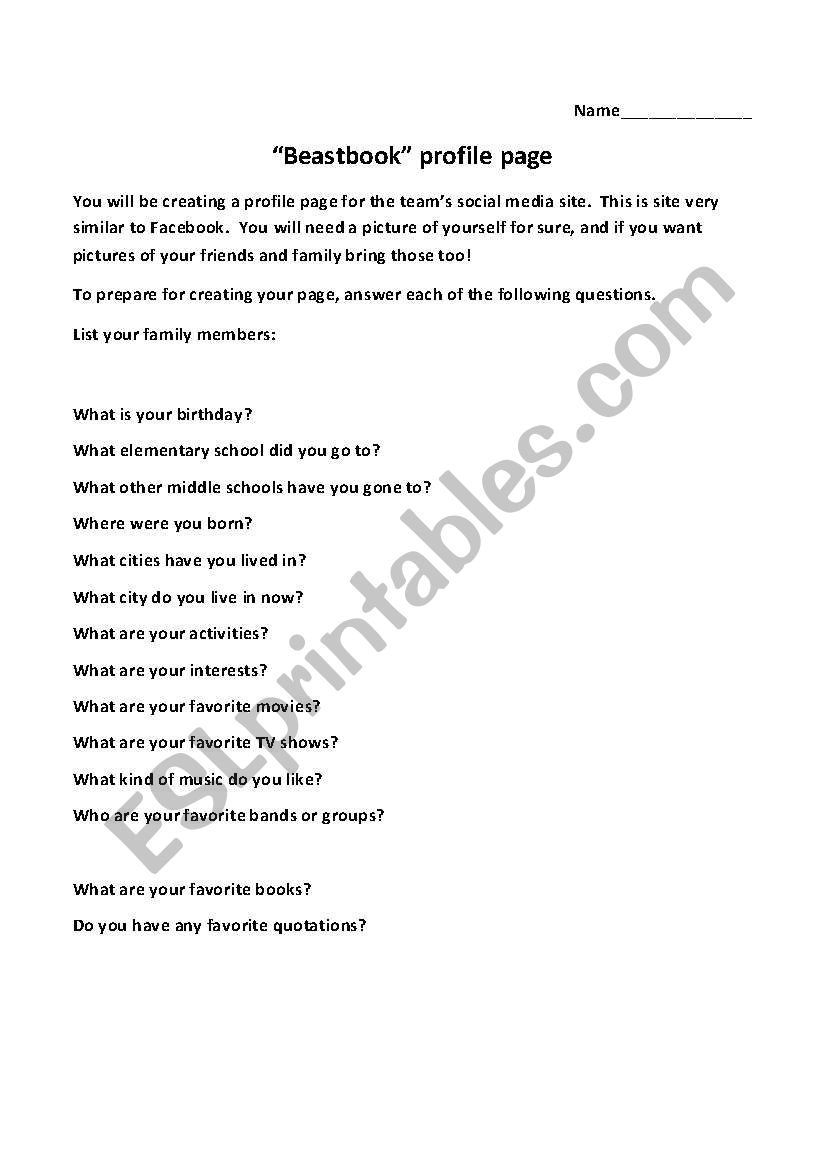 Beastbook project worksheet