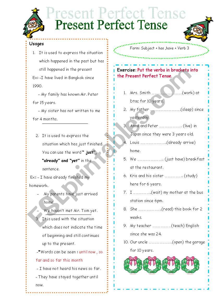 Present Perfect Tense worksheet