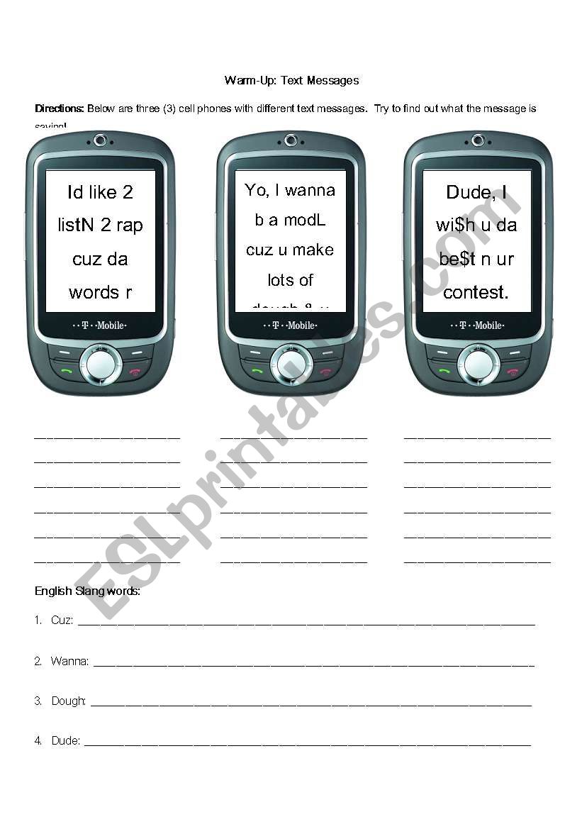 American Slang Text Messages worksheet