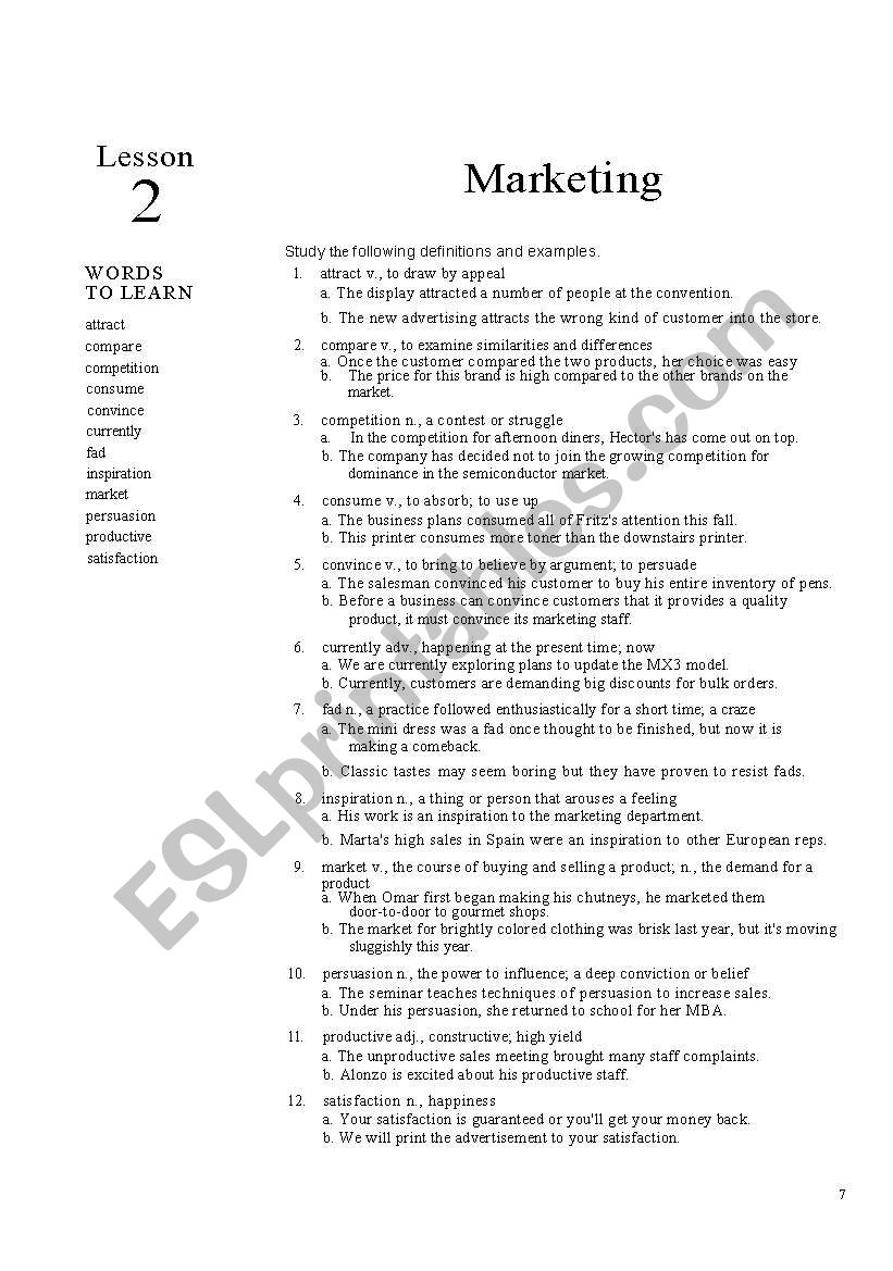 marketing worksheet