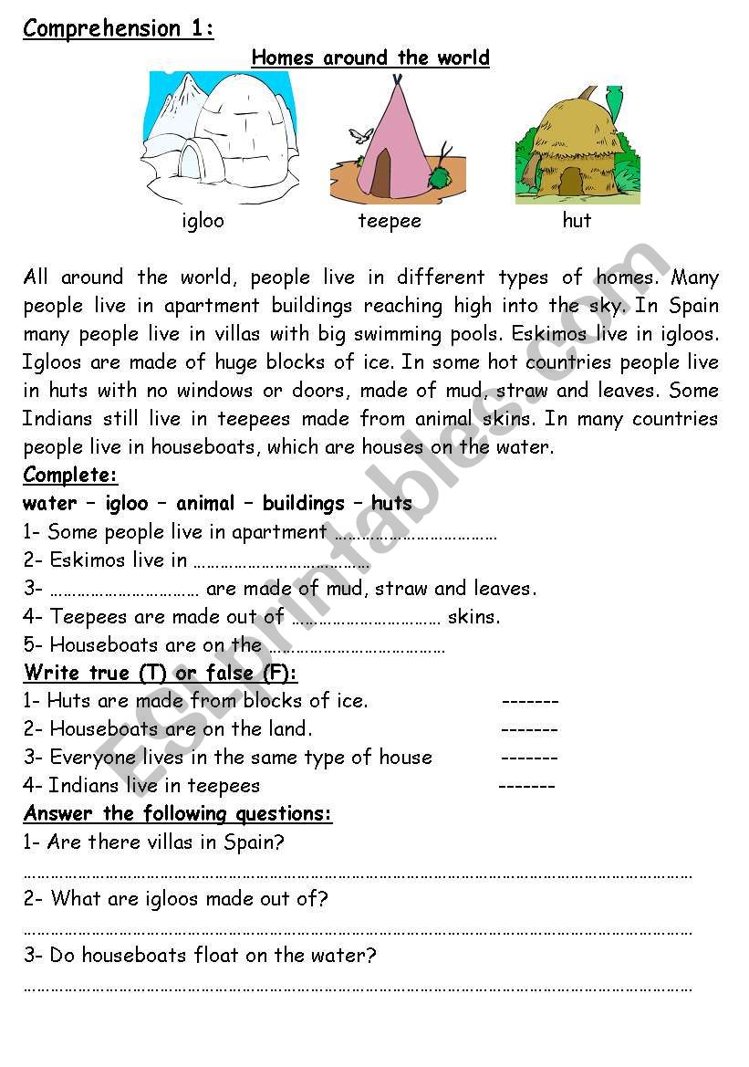 Homes around the world worksheet