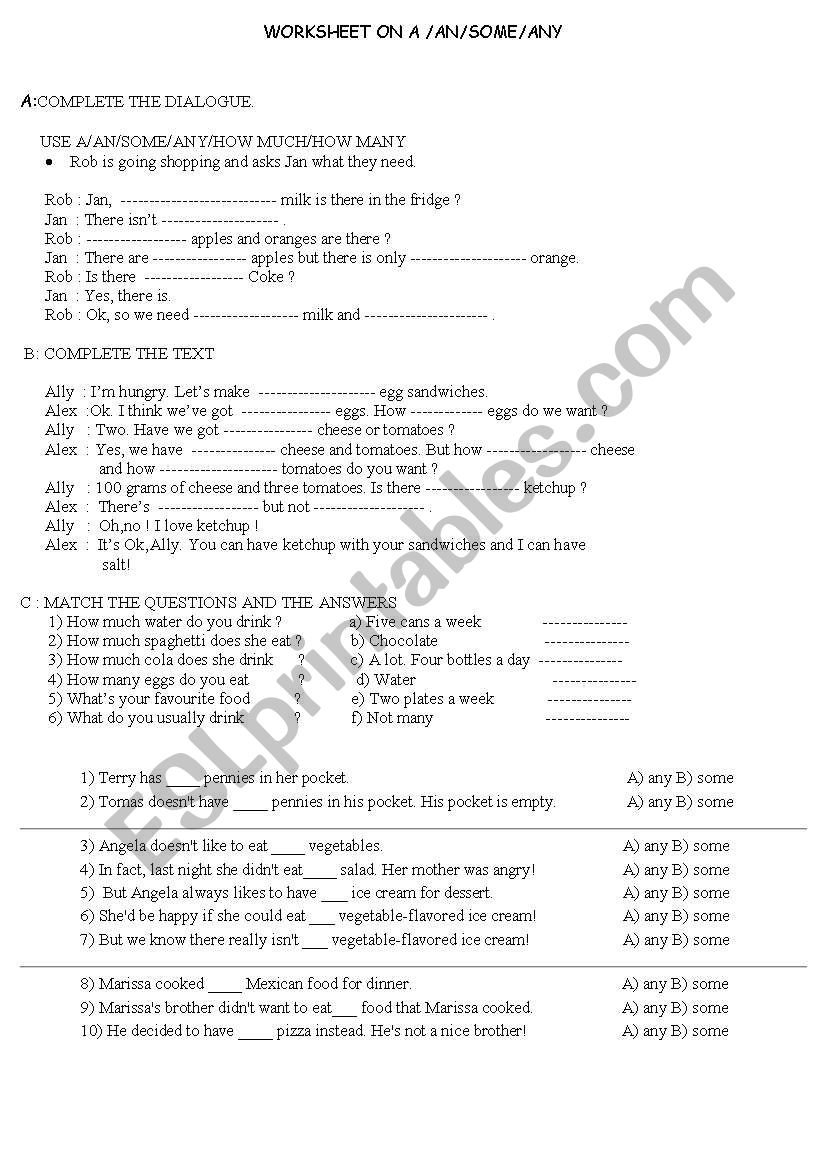 some, anym much, many worksheet