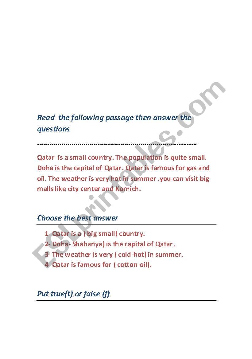 reading comprehension worksheet