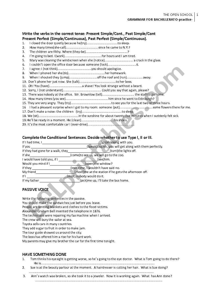 bachiller exercises worksheet