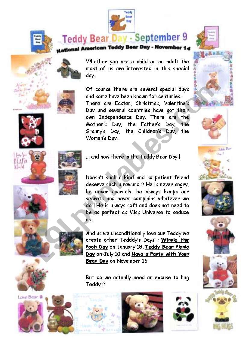 teddy bear day worksheet