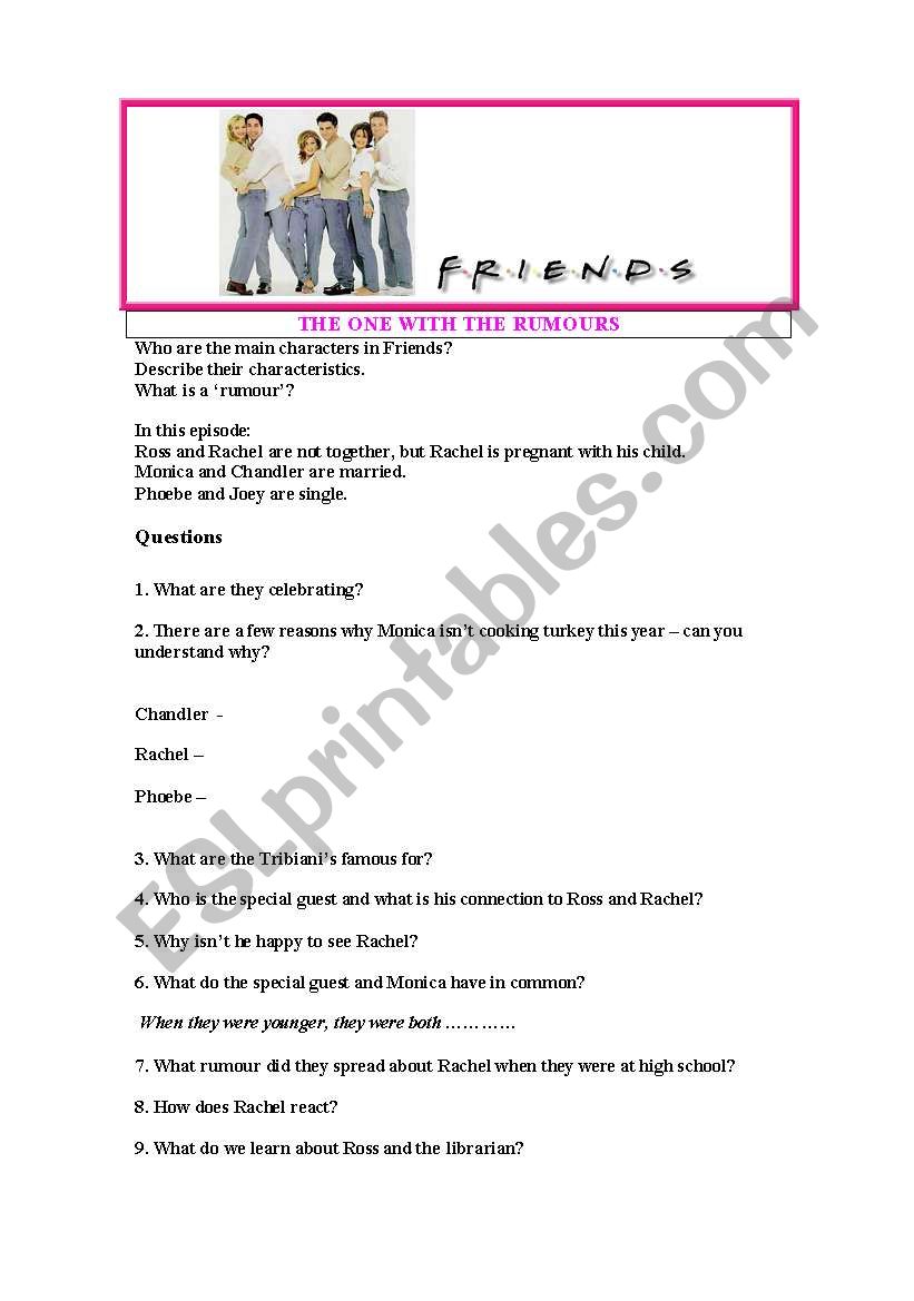 The One with the Rumours worksheet