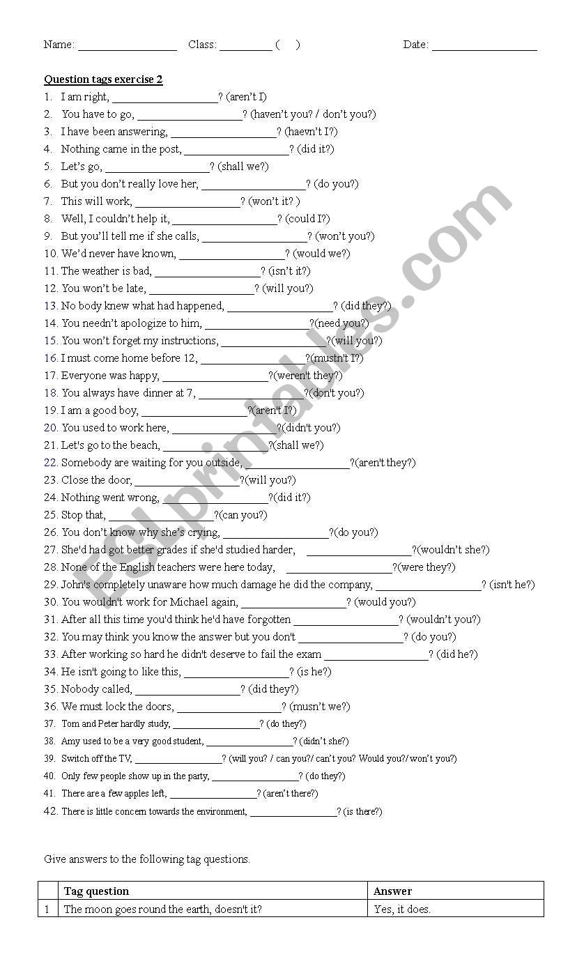 Question tags exercises  worksheet