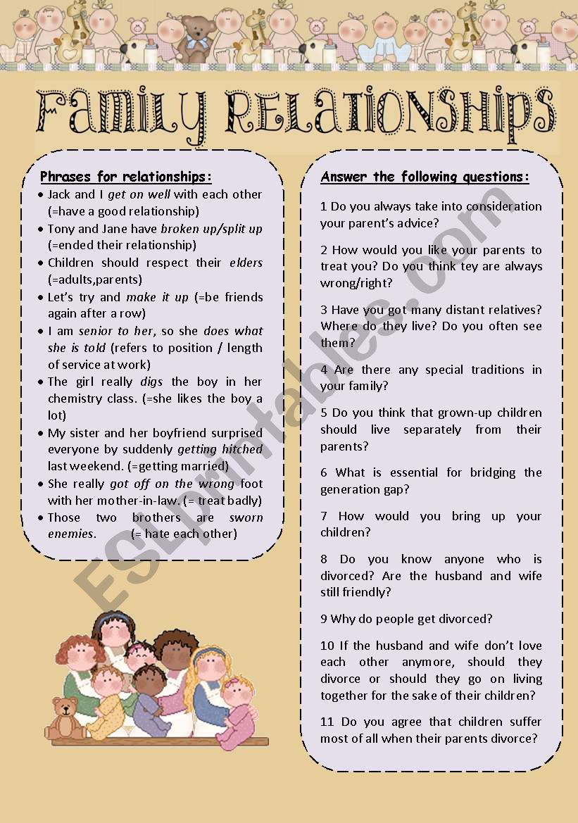 Family Relationships worksheet
