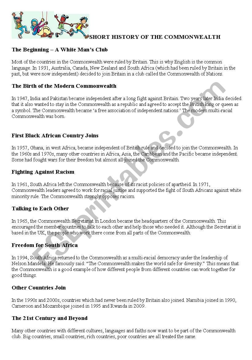 short history of the Commonwealth + worksheet