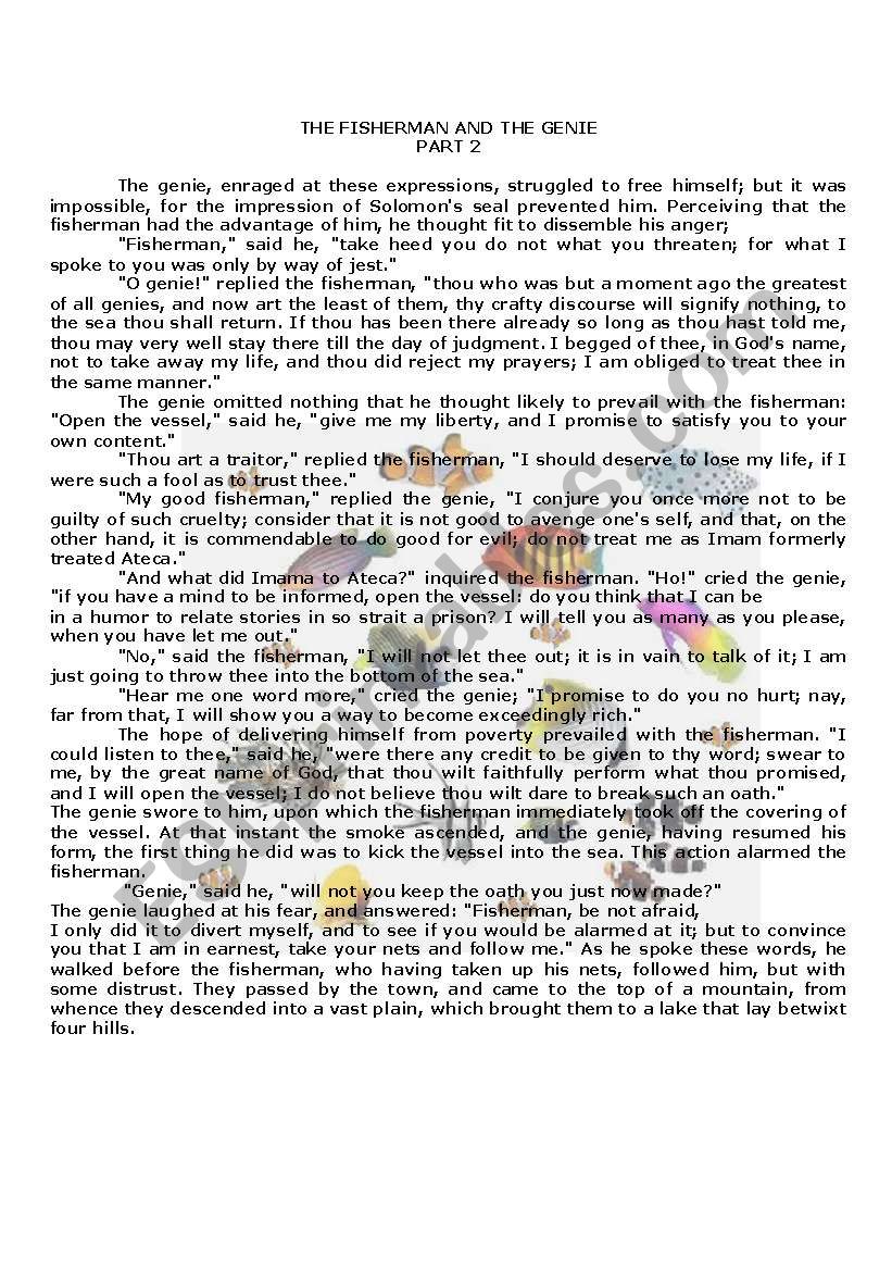 tHE FISHERMAN AND THE SEA worksheet