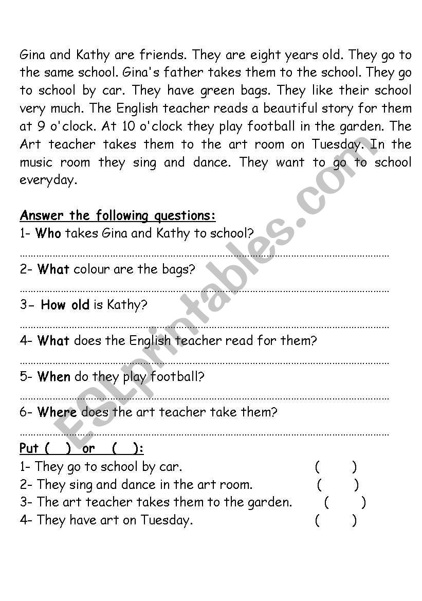 Gina and Kathy are friends worksheet