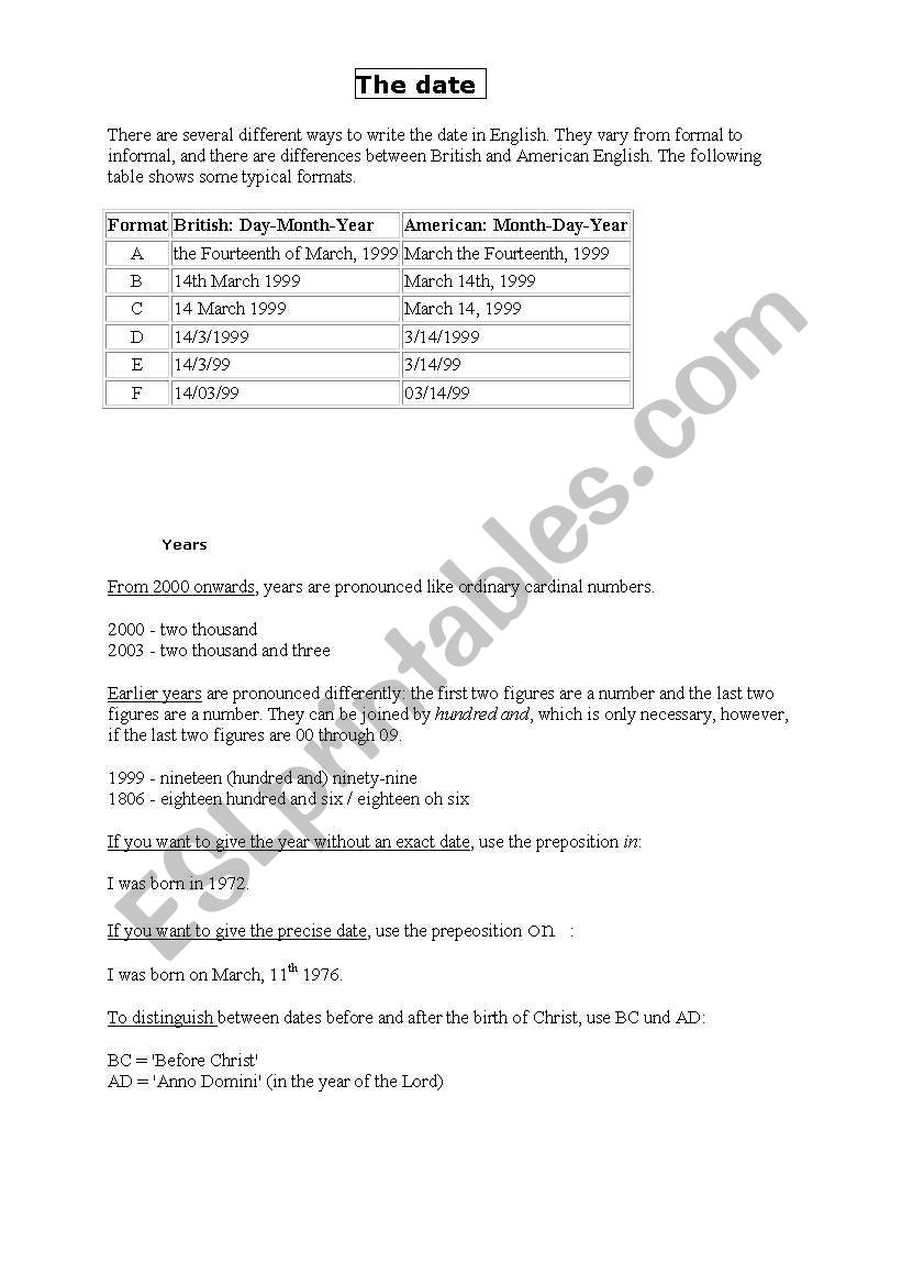 how to give the date in English