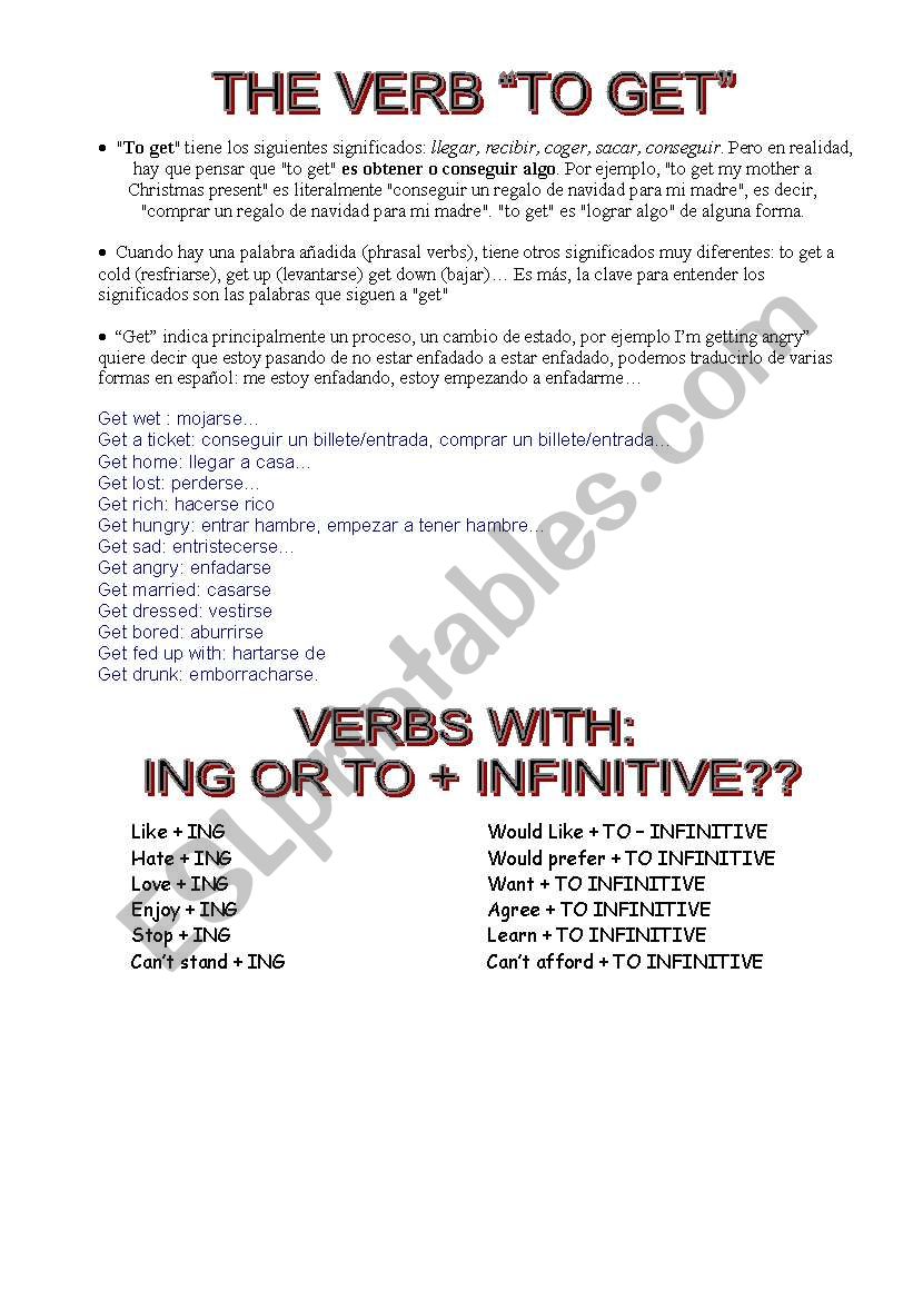 ING, TO + INFINITIVE, VERB 